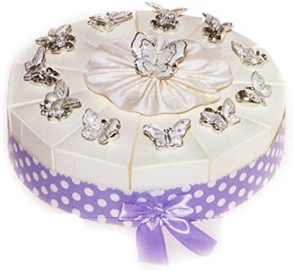 Bomboniere 11 Cake Slice of Cake with Butterfly in Silver Resin Full of white confetti Crispus Chocolate