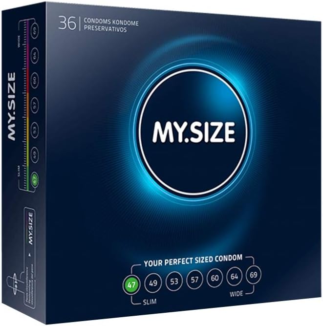 MY.SIZE Classic Condoms Size 1 I 47 mm Width I 36 Pieces Bulk Pack I Premium Condoms Extra Thin I True to Touch Gossamer I Thin 0.07 mm wall Thickness I Vegan I for Men