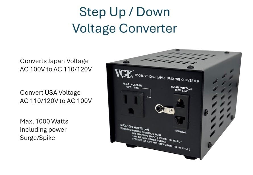 VCT VT-1000J - Japanese Step Up/Down Voltage Transformer Converts Japan 100 Volts To 120Volts OR Vice Versa -1000 Watt,black