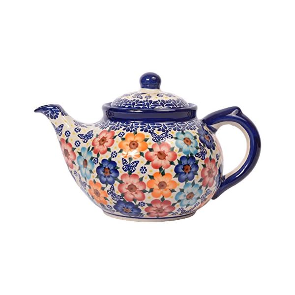 Traditional Polish Pottery, Handcrafted Ceramic 7Cup Teapot with Lid (1350ml), H.101.Meadow