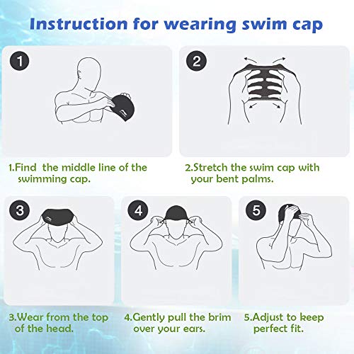 Candywe Swim Cap Cover Ears, Waterproof Silicone Bathing Swimming Cap,Swim Hat for Long Short Hair Women Men Kids Swimming Pool Caps with Nose Clip and Ear Plugs (Blue)