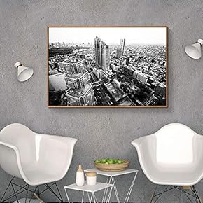 Floating Framed Canvas Wall Art for Living Room, Bedroom Black and White Building Canvas Prints for Home Decoration Ready to Hang - 16x24 inches