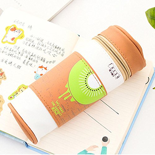 Creative Pencil Case,lotus.flower Cartoon Telescopic Stationery Stand up Pencil Case Cute Pouch Pen Case Desk Pencil Holder Cosmetic Makeup Organizer Bag Fruit Series with Zipper Closure (Kiwifruit) - Thumbnail 4