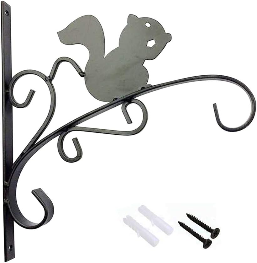 Metal Plant Hanging Hook Wall Bracket 11.81" H x 11" W Squirrel Black Iron Plant Bracket 1PC for Hanging Lantern, Planter, Flower Baskets, Bird Feeders, Indoor or Outdoor Decor Screws Included #G-3005