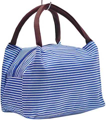 Stripe Lunch Bags with Handles Printed Handbag Insulated Thermal Cooler Tote Work School Food Storage Organizer Waterproof for Women Kids Girls Blue