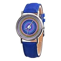 Braceus Ethnic Style Faux Leather Band Women Round Quartz Wrist Watch Gift (Dark Blue)