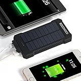 YOUNGFLY Dual 20000mAh Solar Charger Sunpower Panel Power Bank Waterproof, Dust-Proof and Shock-Resistant Led Light, With Compass + USB Cable + Hook (Black)