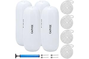 Boat Fenders 4 Pack 10 x 28 Inches Boat Bumpers for Docking, Ribbed Center Hole, Comes with Ropes and Pump to Inflate
