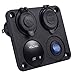 YonHan 4 in 1 Charger Socket Panel, Dual USB Socket Charger 2.1A + Blue LED Voltmeter + 12V Power Outlet + ON-OFF Toggle Switch, Four Functions panel for Car Boat Marine RV Truck Camper Vehicles