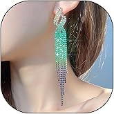 Long Rhinestone Tassel Statement Earrings for Women Bohemia Crystal Flower Leaf Dangle Earrings Minimalist Exaggerated Zircon Earrings Prom Jewelry
