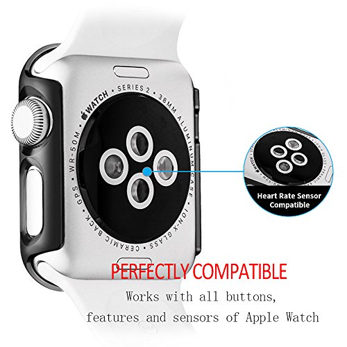 Apple Watch Case 42mm Series 3,Shockproof Rugged Polycarbonate Hard Protective Cover Apple Watch Bumper for 42mm Apple Watch Series 2/Series 3,2 Pack,Black - Thumbnail 4