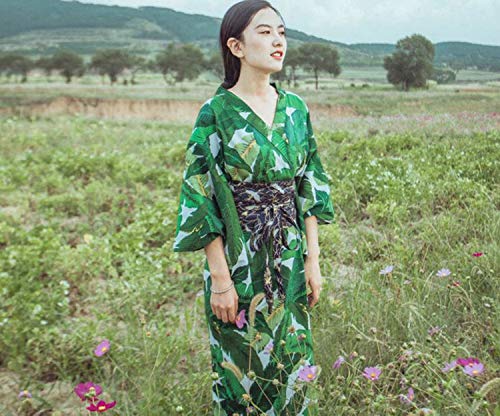 Traditional Japanese Kimonos Feeling Kimono Robe Floral Print Green Womens Kimonos,1,M - Thumbnail 3