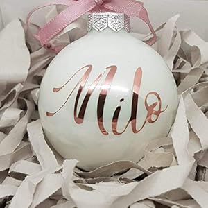 Wunschname auf einer weißen Weihnachtskugel aus Glas | Christbaumkugel | Weihnachtskugel Personalisiert…