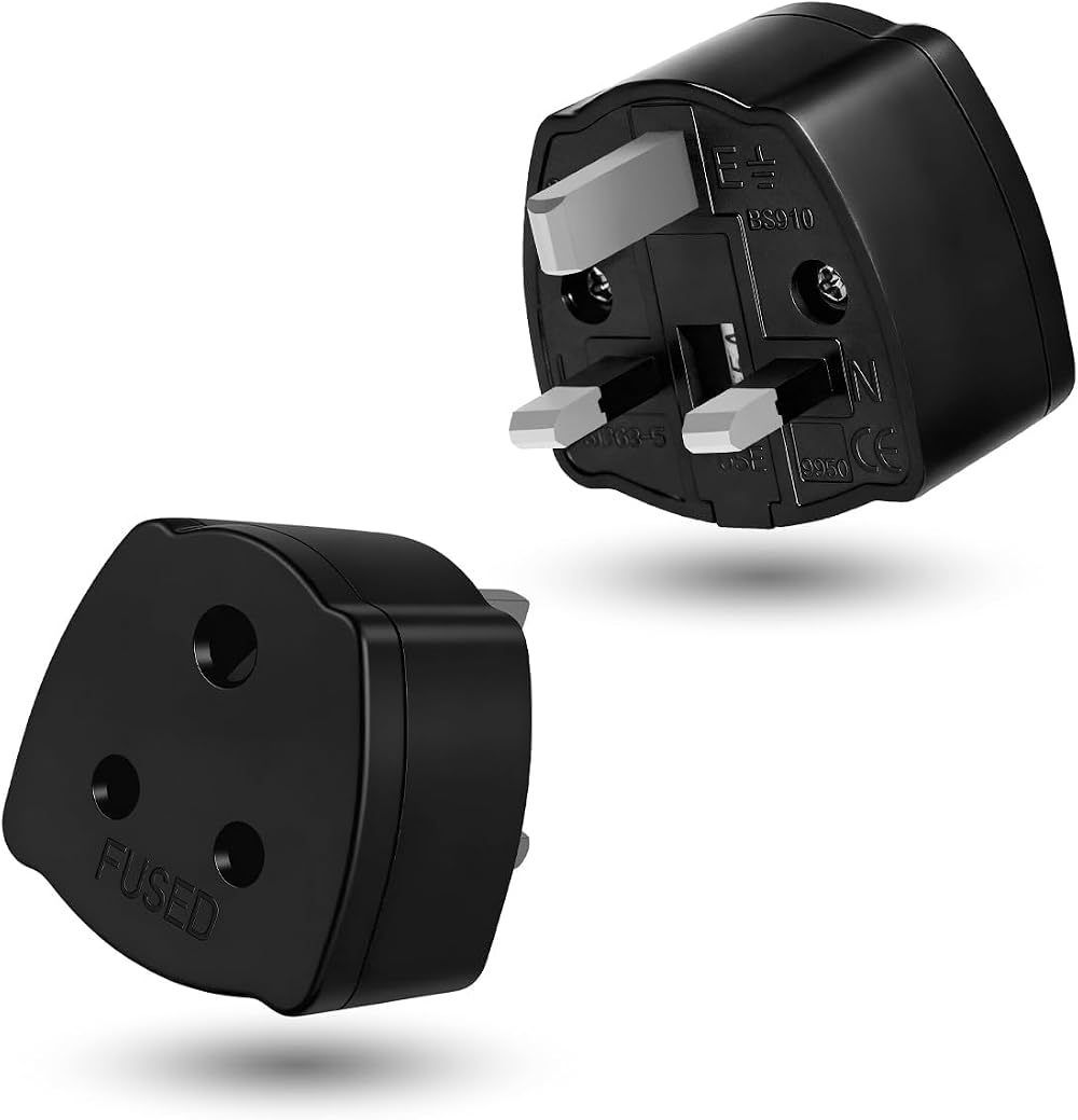 SHUOMAO 2-Pack Indian to UK Plug Adapters 5A Fuse Type D to UK Black