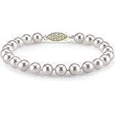 The Pearl Source White Freshwater Pearl Bracelet for Women - Cultured Pearl Bracelet in 14k Gold Plated Sterling Silver Clasp with Genuine Cultured Pearls
