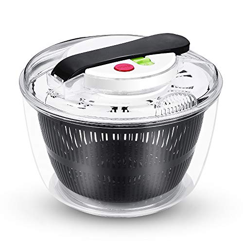 Large Salad Spinner - 5L Lettuce Spinner Vegetables Washer and Dryer, Upgraded Press Design with Lockable Plastic Colander Basket & Salad Bowl, Fruit Veggie Wash & Salad Making, BPA Free
