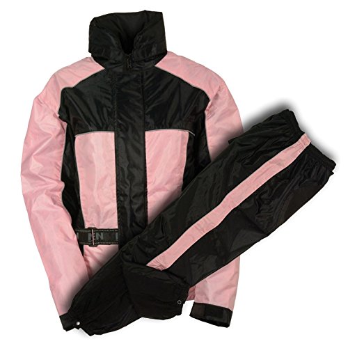 LADIES WOMEN'S MOTORCYCLE RAIN SUIT RAIN GEAR PINK/ BLACK WATERPROF LIGHTWEIGHT (L Regular) - Thumbnail 2