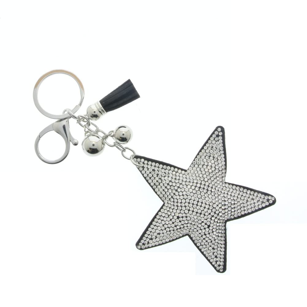 J & J LONDON Star Keyring/Bag Charm Diamante Bling Glitter Crystal Key Buckle for Women Girl (Clear Crystal)
