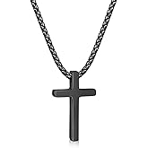 sovesi Cross Necklace for Men, Silver Tone/14K Gold Plated/Black Stainless Steel Cross Pendant with 2.5mm Box Chain, 16-24 Inch Religious Jewelry Gift for Men