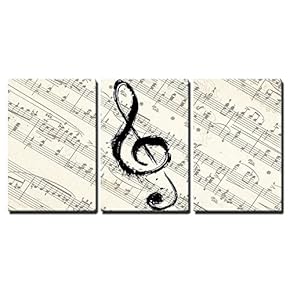 Music Note on Score Paper - Canvas Art Wall Art - 16"x24"x3 Panels