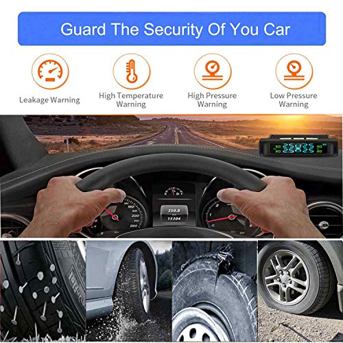 Car TPMS, Tire Pressure Monitor System, with 4 External Sensors, Solar Power Universal Real-time LCD Display 4 Tires Pressure and Temperature Monitor, Auto Safe Warning (Color Screen) - Thumbnail 7
