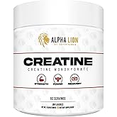 ALPHA LION Creatine Monohydrate Powder, 5000mg Per Serving (5g), Supports Muscle Strength, Power, Athletic Performance, Pure Creatina Monohydrata en Polvo Supplement (60 Servings, Unflavored)