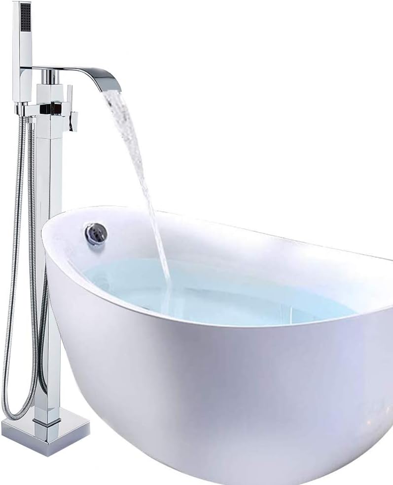 Onyzpily Chrome Tub Mixer Tap Floor Mounted Bathtub Bathroom Free