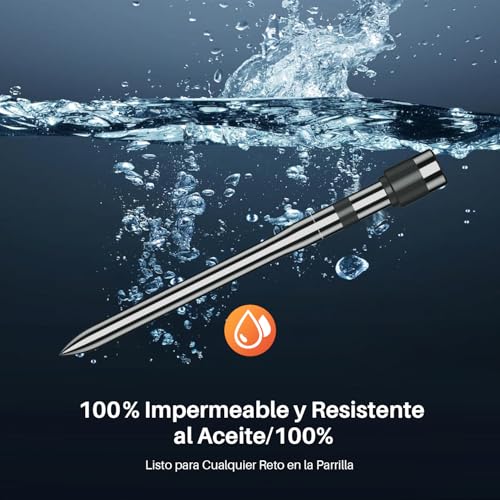 Inalámbrico Termómetro Carne - Termómetro Digital Cocina con Múltiples Sensores y Sondas Ultra Delgadas, Control por App y Manual - Precisión Bluetooth para BBQ, Horno, Parrilla y Ahumador-2 Sondas