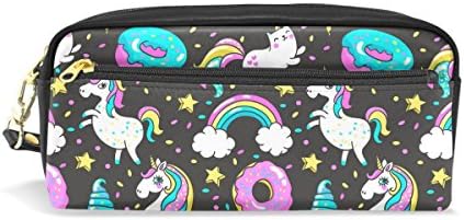 ColourLife Unicorns Doughnut Leather Zipper Pencil Case Holder Makeup Cosmetic Bag for Men Women Kid
