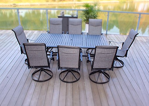 9pc Cast Aluminum Swivel Sling Rocker Patio Dining Furniture Set - Black