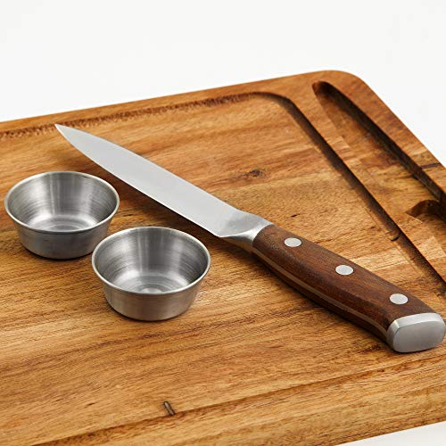 Yukon Glory Steak Board for Serving Steak, Meat, and Poultry in Style, Premium Acacia Wood, Includes Sauce Cups and Steak Knife, 3 Pack - Thumbnail 4