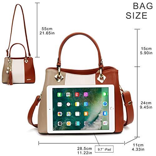 Handbags for Women with Multiple Internal Pockets in Pretty Color Combination (Brown/White/Coffee)