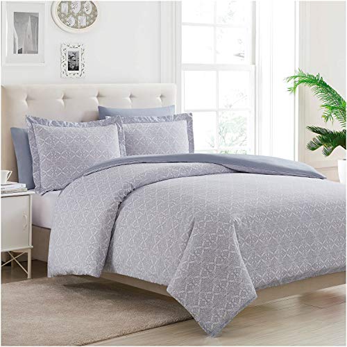 Mellanni Duvet Cover Set 5pcs - Soft Double Brushed Microfiber Bedding with 2 Shams and 2 Pillowcases - Button Closure and Corner Ties - Fade, Stain Resistant (King/Cal King, Laced Sky Blue)