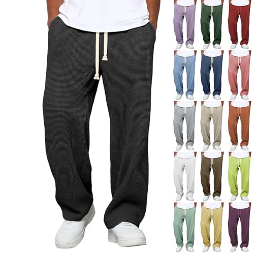 Casual Trousers for Men UK Elasticated Waist Loose Fit Straight Leg Trouser Baggy Pants Drawstring Lounge Jogging Bottoms with Pockets