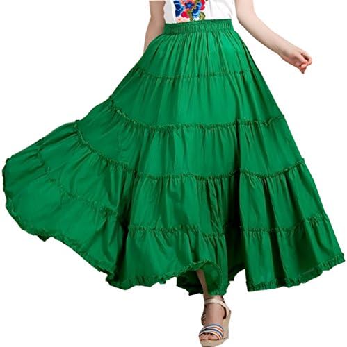 Vateno Gypsy Long Skirt for Women Pleated Boho Maxi Skirts Spain Belly Dance White Black Red Cotton