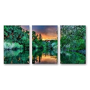 Canvas Wall Art Beautiful Scenery with Turquoise Lake, Forest and Mountains Painting Artwork for Home Prints Framed - 16"x24" x 3 Panels