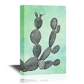 Canvas Wall Art - Cactus on Watercolor Style Background - Gallery Wrap Modern Home Art | Ready to Hang - 12x18 inches