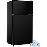 Mini Fridge with Freezer, 3.2 cuft Small Refrigerator, Compact Refrigerator | Double Door, 7 Adjustable Thermostat, Energy Saving, Low Noise, for Dorm, Bedroom, Office - BLACK