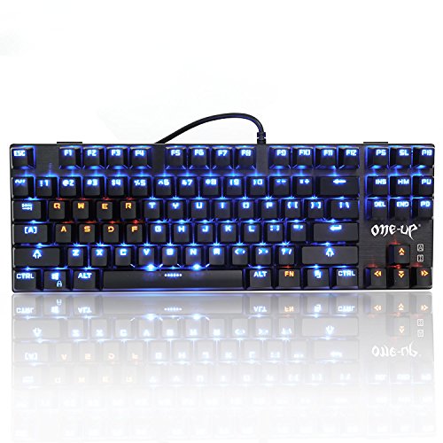 EMISH G300 Mechanical Gaming Keyboard, 87 LED Illuminated Backlit Anti-Ghosting Keys, Water-Resistant and N-Keys Rollover, USB Wired, Professional for Gamers and Typists - Blue Switch