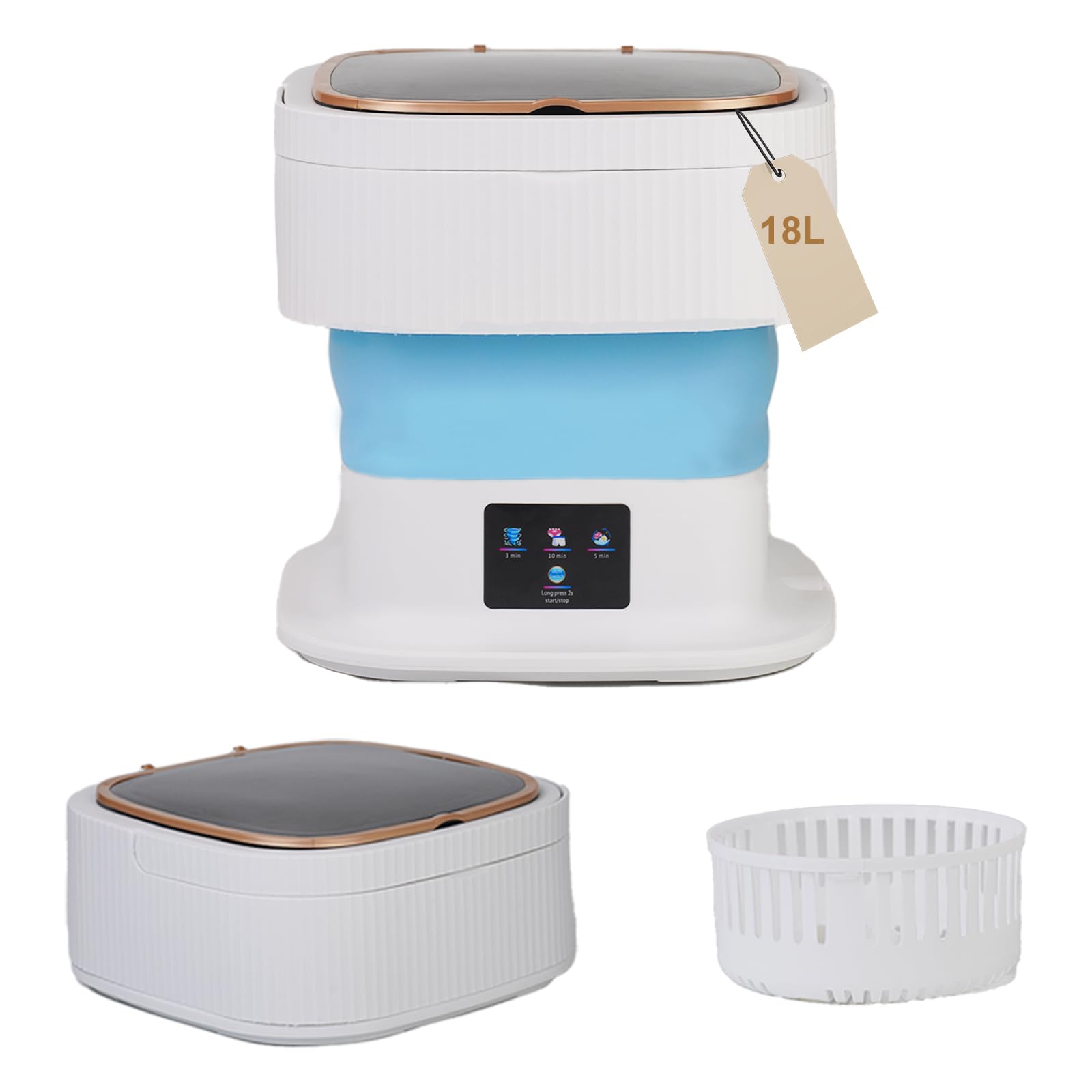 Photo 1 of 18L Portable Washing Machine, Foldable Mini Washer with 3 Modes, Small Laundry Washer for Clothes, Underwear, Apartments and Travel (Blue)