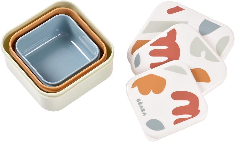 , Set di 3 scatole per merenda per bambini e ragazzi, ideali per l'asilo nido e la scuola materna,facili da aprire e da pulire, lavabili in lavastoviglie e nel microonde,230mL/350mL/500mL,Playful