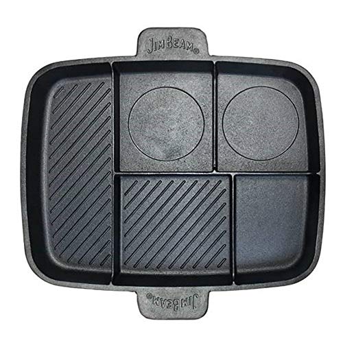 Jim Beam JB0182 Heavy Duty Construction 5-in-1 Cast Iron Skillet with Superior Heat Retention and 5 Separate Cooking Areas, 15", Black