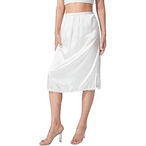 SYHVGI Womens Satin Half Slip for Under Dress Solid Lace Trim Elastic Waist Inner Lining Half Slip Vintage Long Underskirt