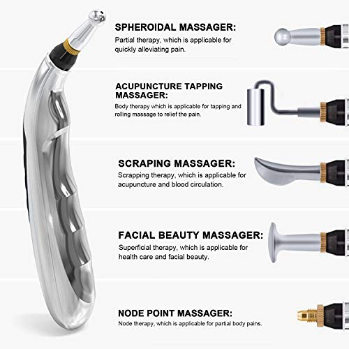5-in-1 Acupuncture Pen USB Rechargeable Energy Acupuncture Pen with 5 Massage Head LED Display Electronic Meridians Laser Acupuncture & Acupressure Massager