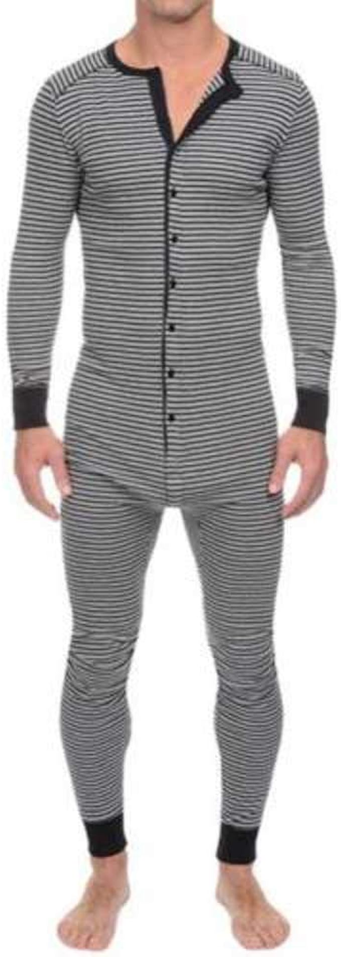 Overall Herren Einteilige Schlafanzüge Mit Knopf Langarm Winter Thermo