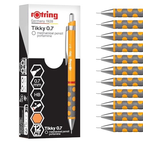 rOtring Tikky Mechanical Pencil | HB 0.7 mm | Marigold (orange) Barrel | Lightweight with Rubberised Grip | 12 Count