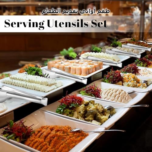 NIUB 10PCS Stainless Steel Serving Utensils, Large Serving Spoon Set, Slotted Serving Spoons, Serving Forks, Serving Tongs, Buffet Catering Serving Spoons Fork Tongs
