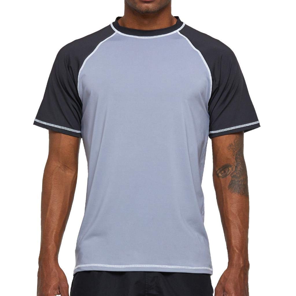 Arcweg Rash Guard Men Short Sleeves Shirt UPF 50+ Elastic Rash Vest Loose Fit Swimming Top Quick Drying Running Vest Sports Top 4XL(UK) Grey