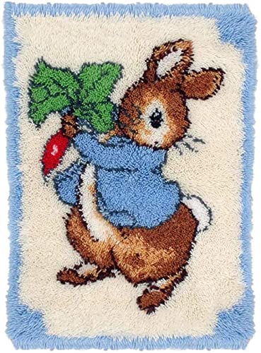 ROCKY&CHAO Myriad Choices Latch Hook Rug Kit Rabbit 50x38 cm, DIY Latch Hook Rug Making Kit for Adults Kids Embroidery Kits Cross Stitch Kit Carpet Making Kit Needlework DIY Craft Kits for Home Decor