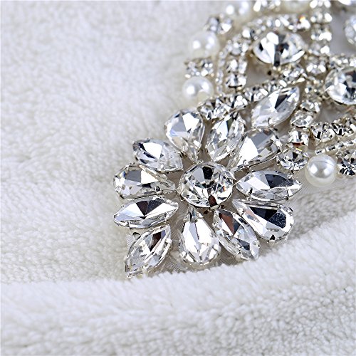 Iron on Bridal Pearls Crystal Rhinestone Diamante Strass Wedding Applique Patches Embellishment Handcrafted Bling Decoration for Woman Formal Dress Prom Gown Shoes Headpieces Heel Sparkly Girl Belt - Thumbnail 3